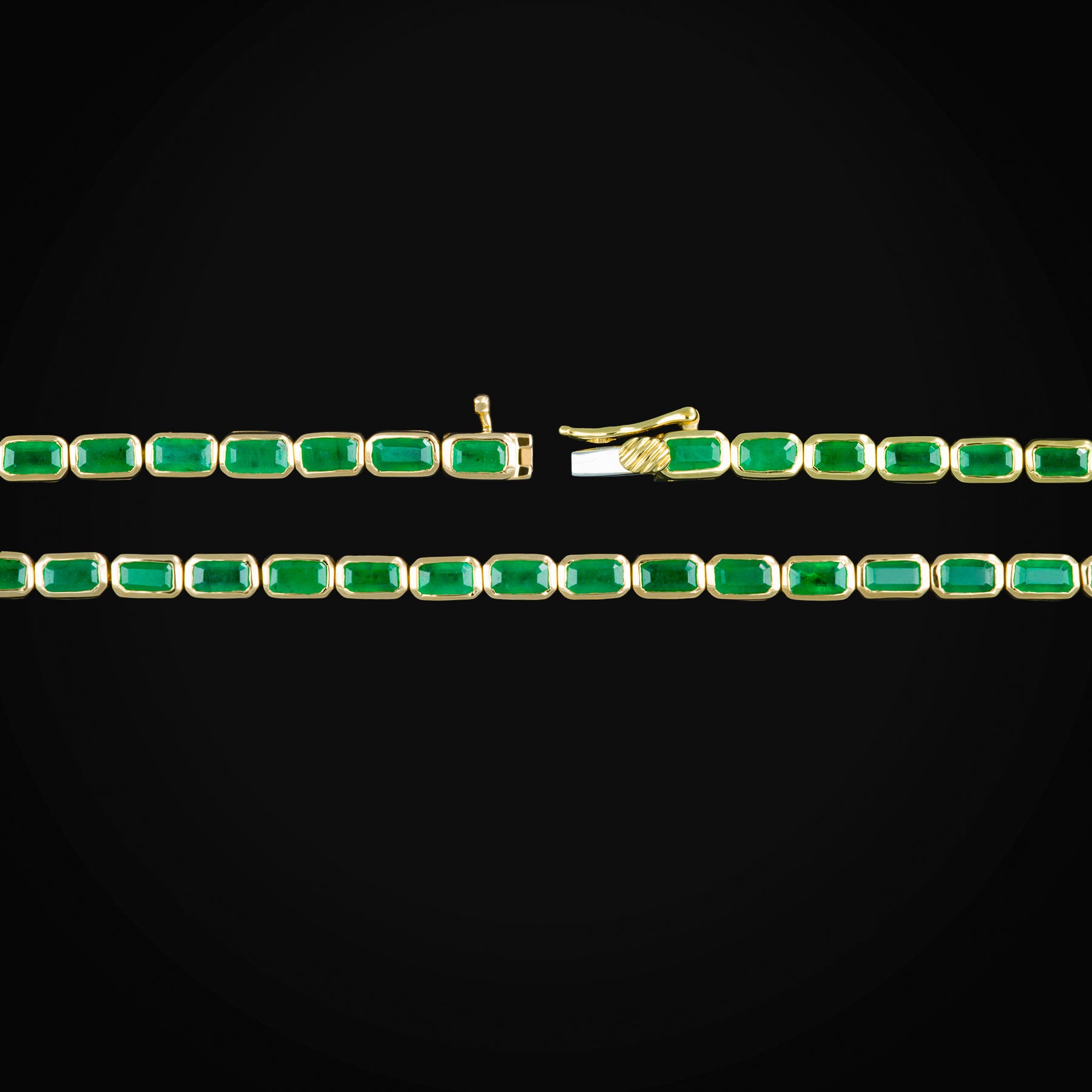 Pulso Tennis Esmeraldas Oro Amarillo 14k + Estuche
