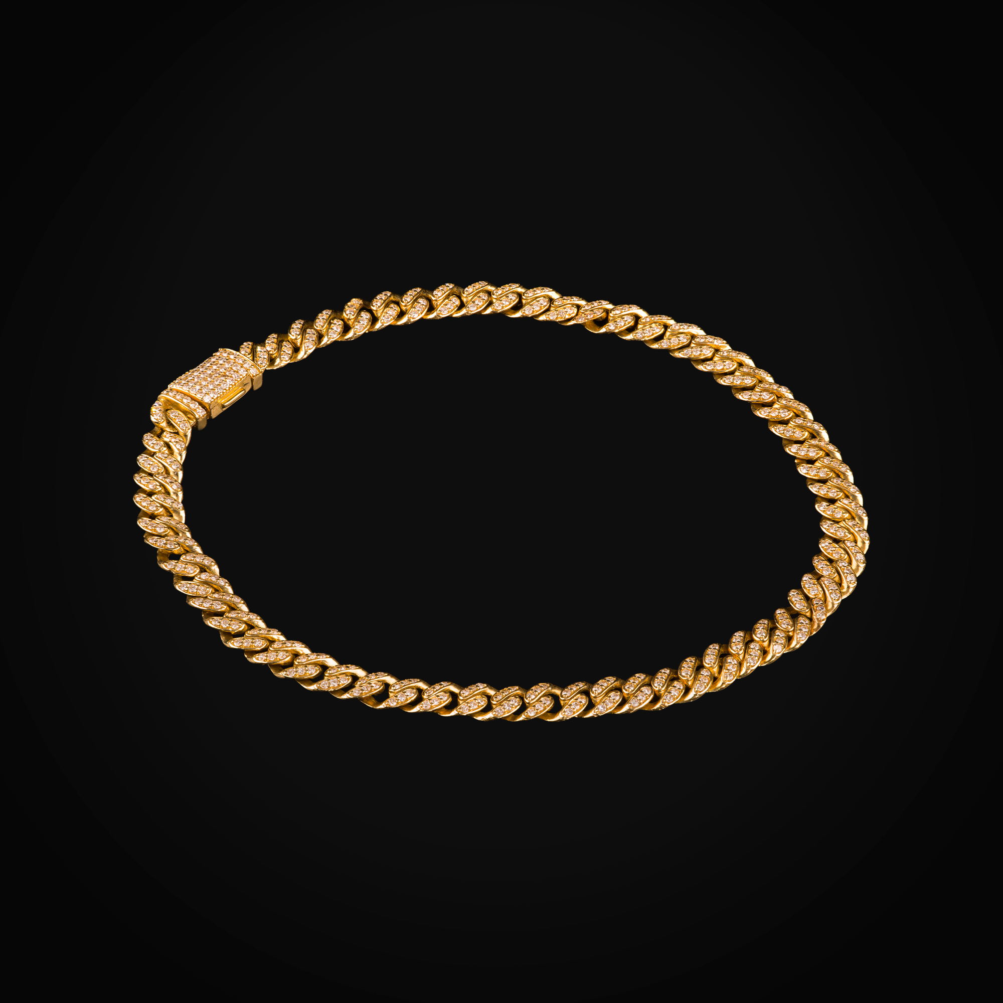 Pulso 14k barbado full ice oro amarillo con diamantes de mina corte brillante + Estuche