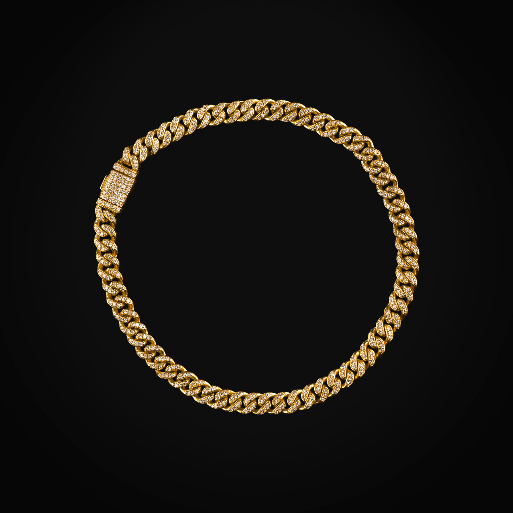 Pulso 14k barbado full ice oro amarillo con diamantes de mina corte brillante + Estuche