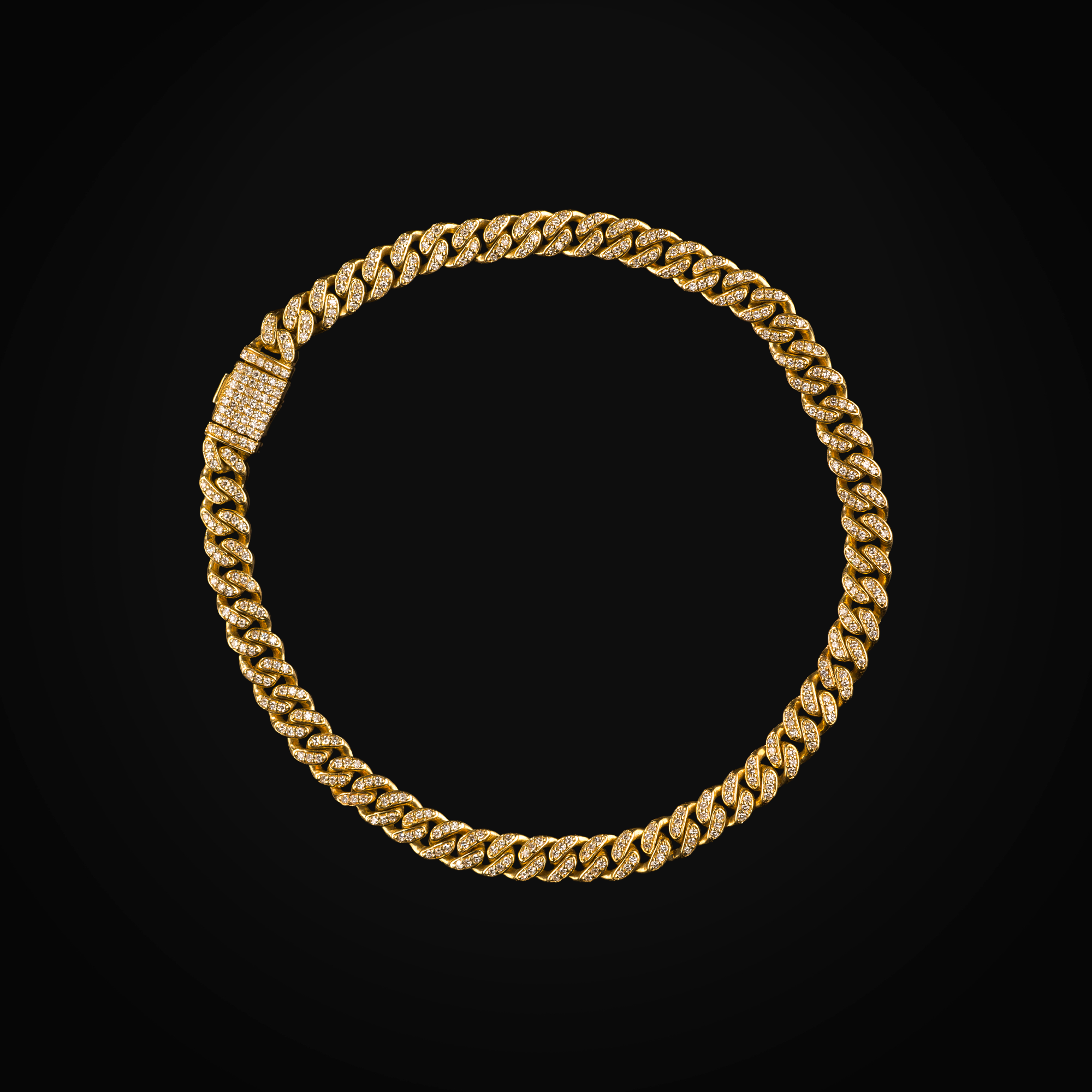 Pulso 14k barbado full ice oro amarillo con diamantes de mina corte brillante + Estuche