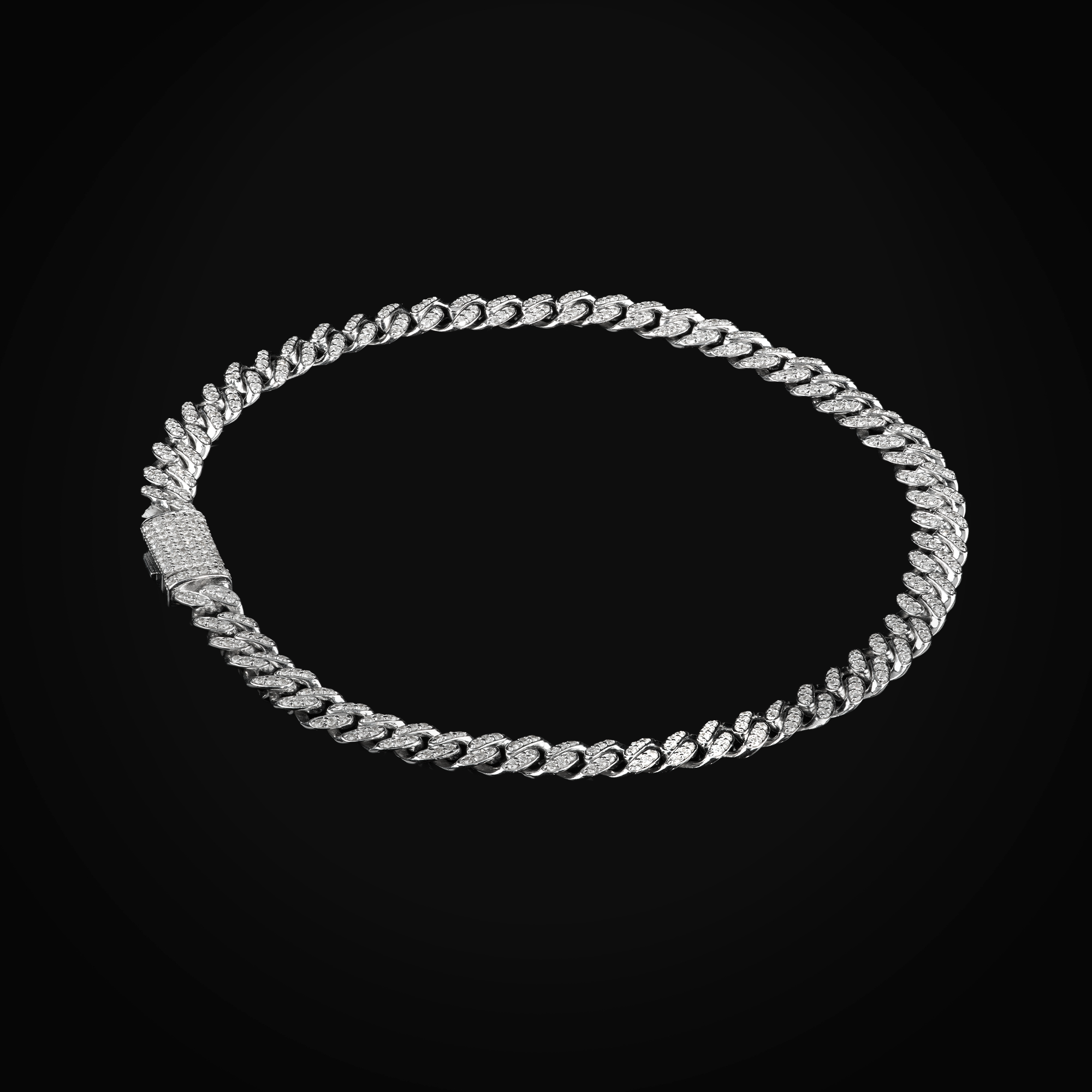 Pulso 14k Barbado Oro Blanco con Diamantes + Estuche