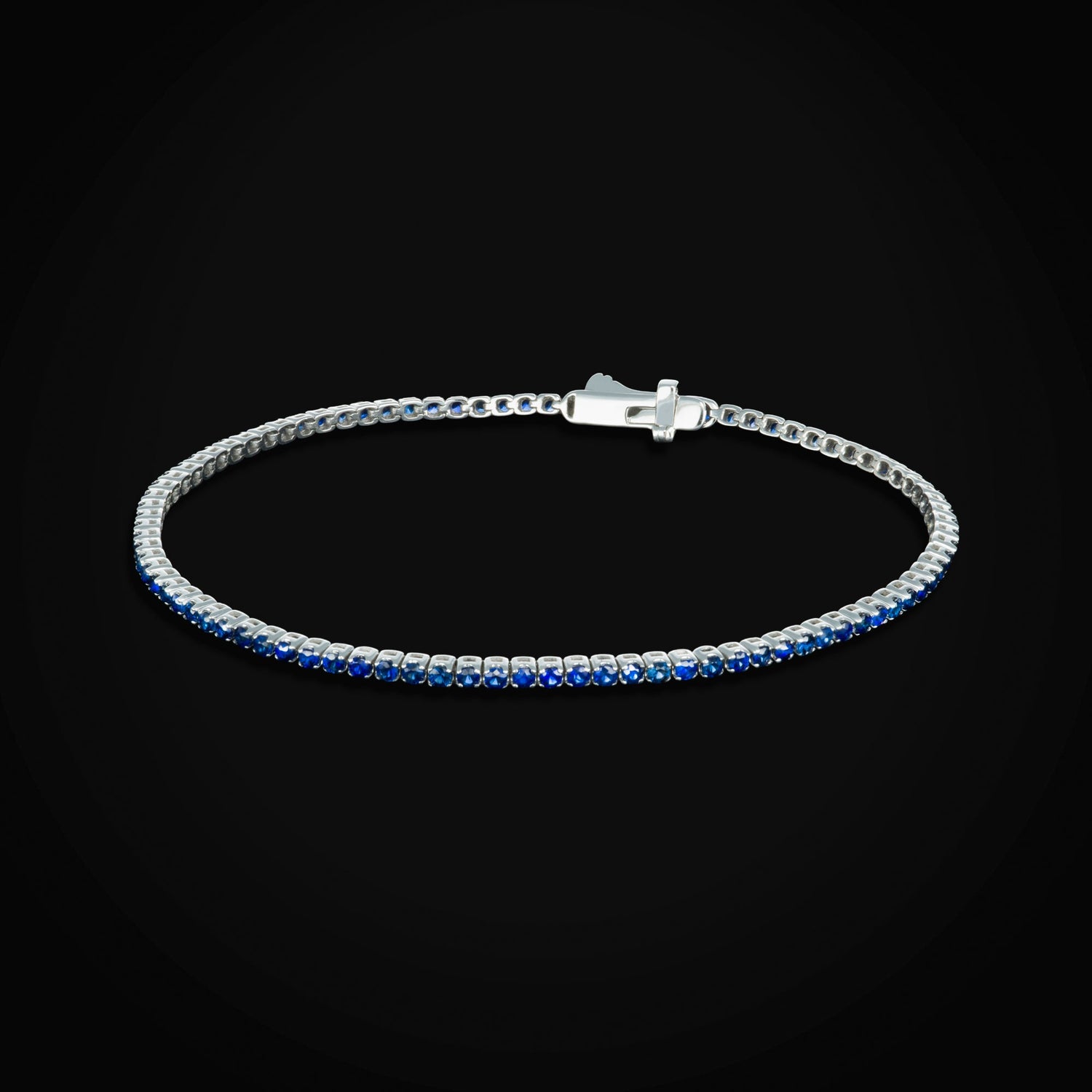 Pulso Tennis Oro Blanco14k con Zafiros Azules + Estuche