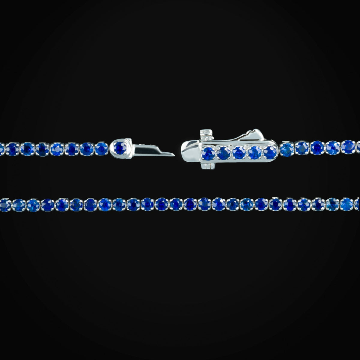 Pulso Tennis Oro Blanco14k con Zafiros Azules + Estuche