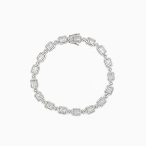 Pulso de Oro Blanco 14k Tejido Cuadrado y Circulo con Diamantes