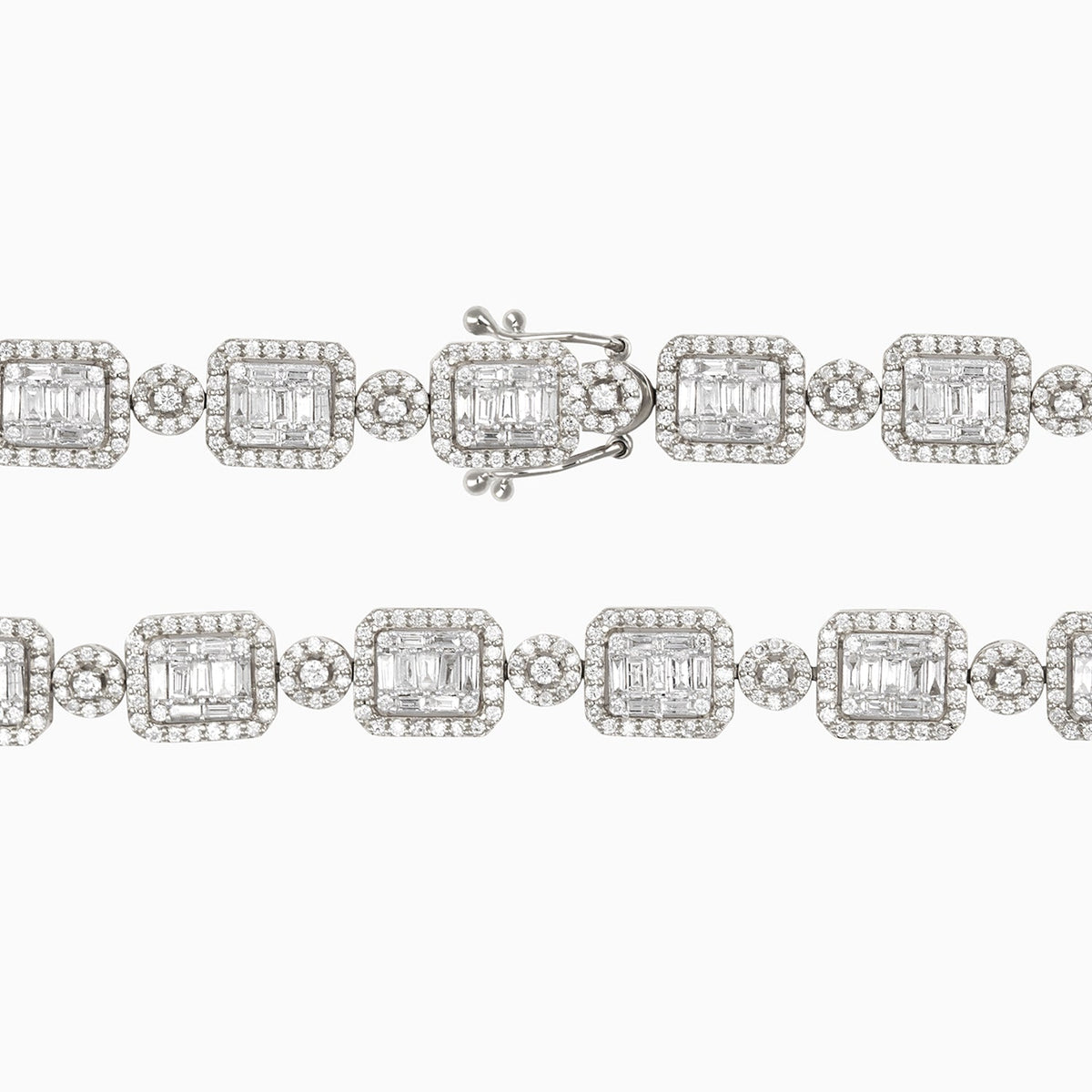 Pulso de Oro Blanco 14k Tejido Cuadrado y Circulo con Diamantes