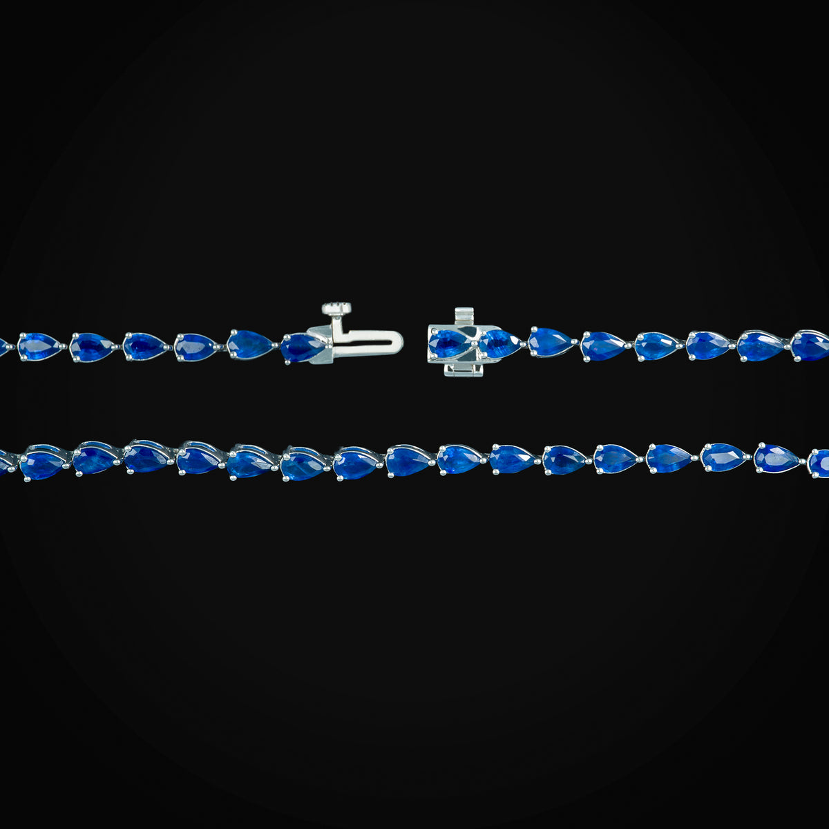 Pulso 14k Tennis Zafiro Azul Corte Pera Oro Blanco14k + Estuche