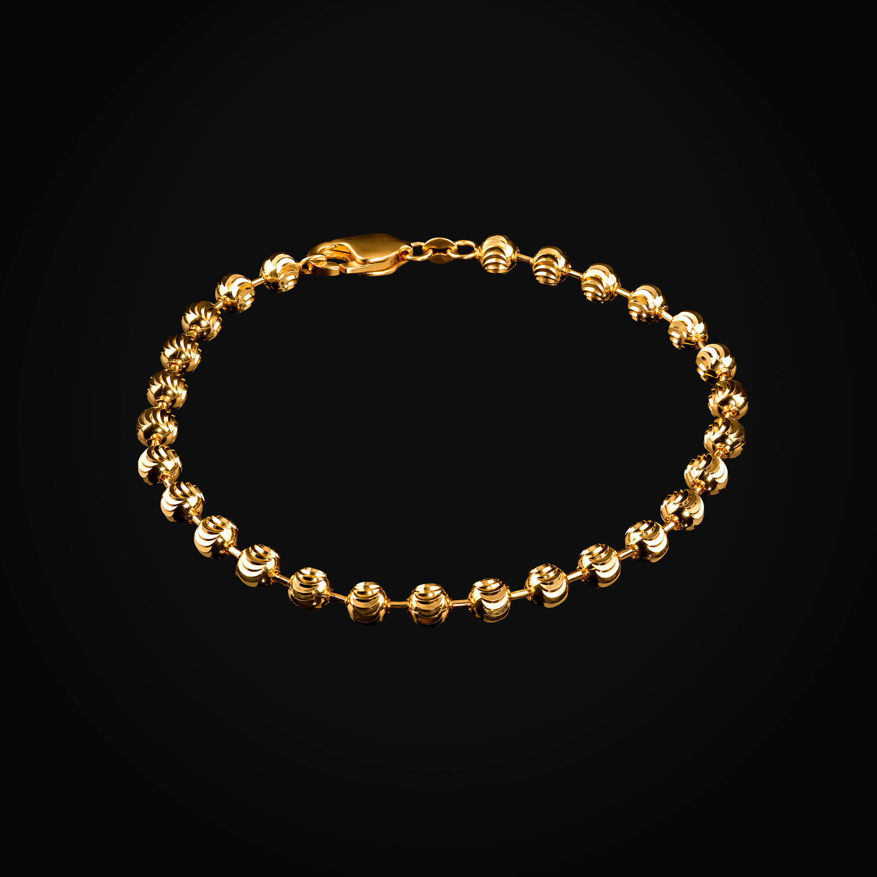 Pulso tejido militar bolitas troquelado luna oro amarillo 14k + Estuche