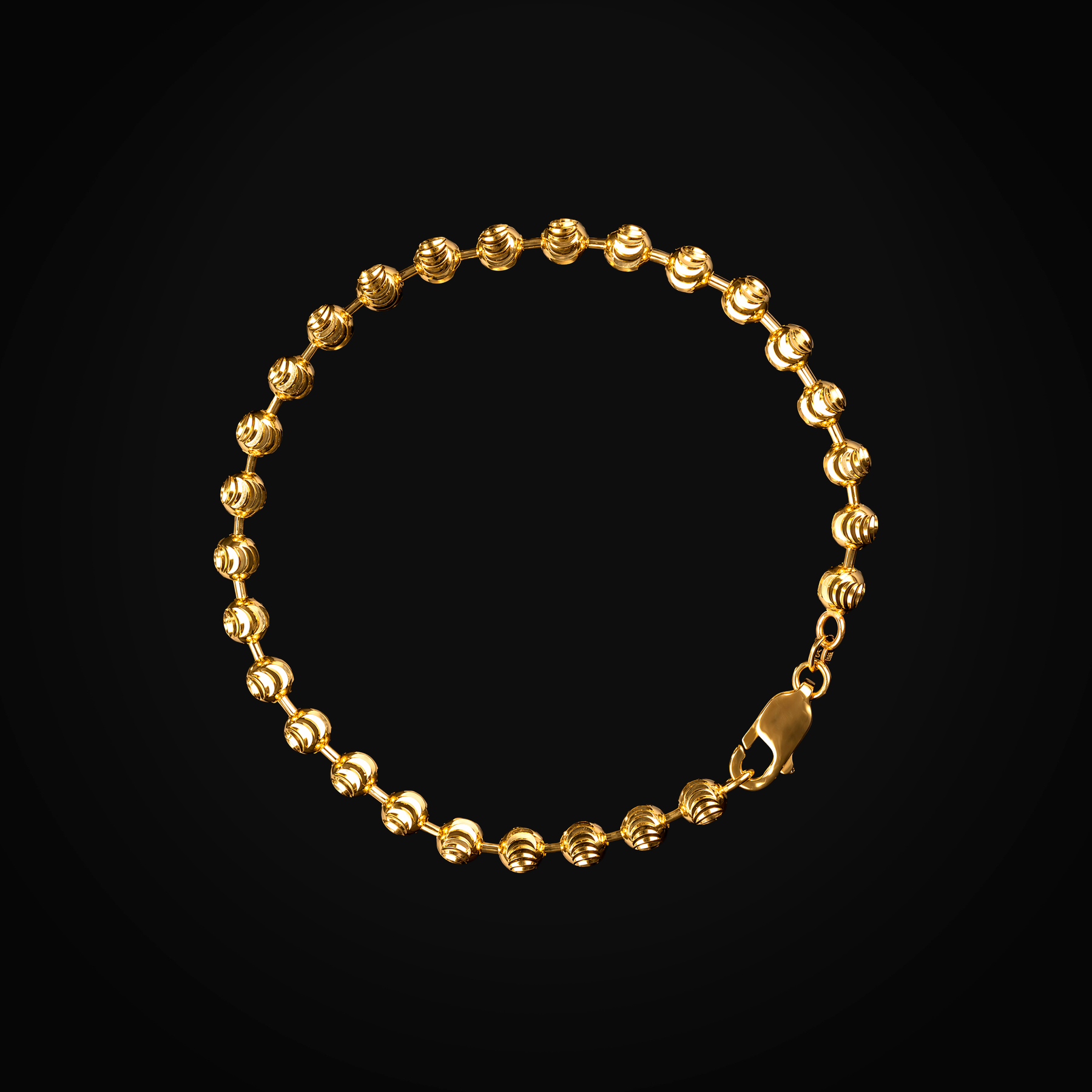 Pulso tejido militar bolitas troquelado luna oro amarillo 14k + Estuche
