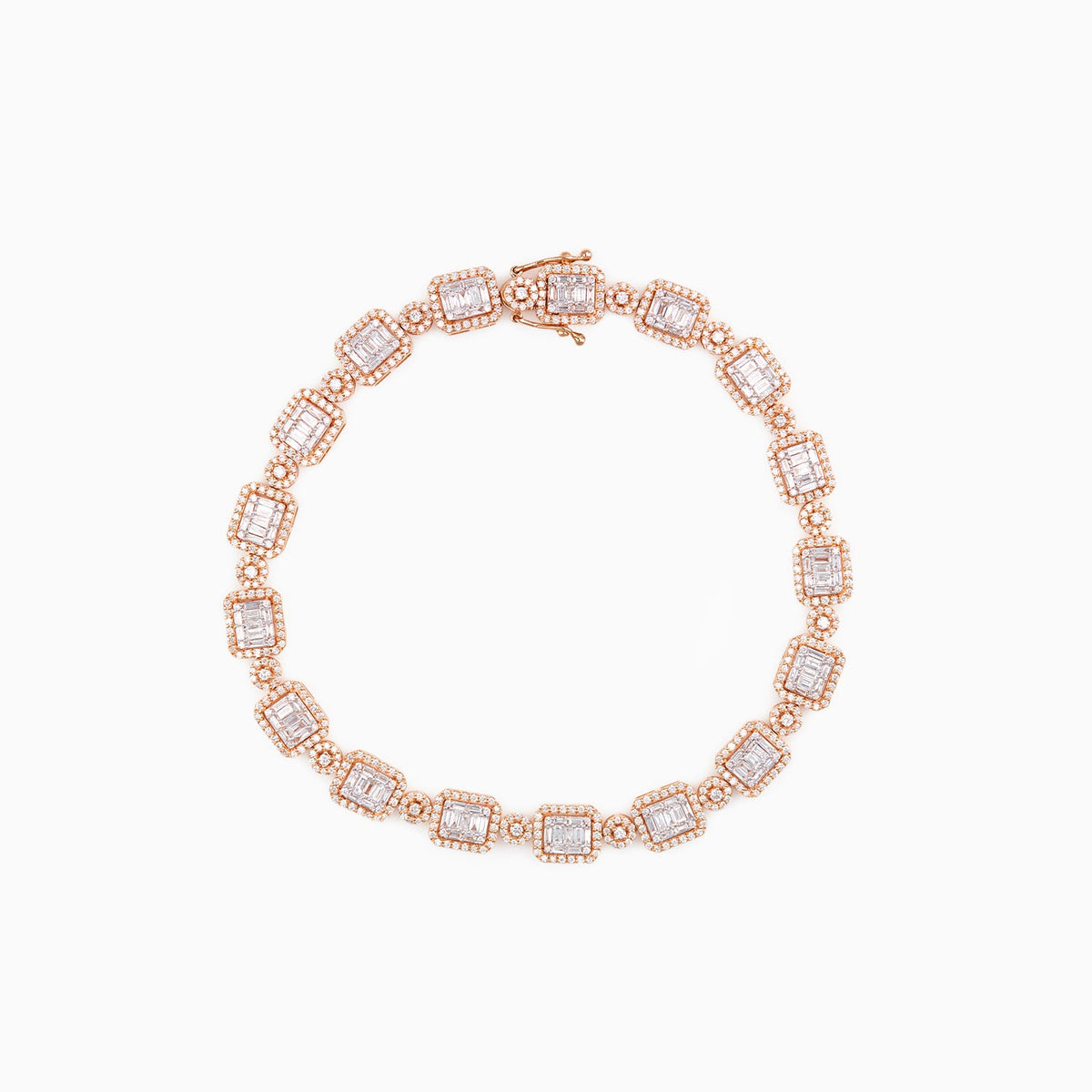 Pulso de Oro Rosa 14k Tejido Cuadrado y Circulo con Diamantes