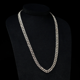 Cadena Barbada Redonda Full Ice Broche de Caja Cuadrada con Diamantes Negros 14k Oro Blanco