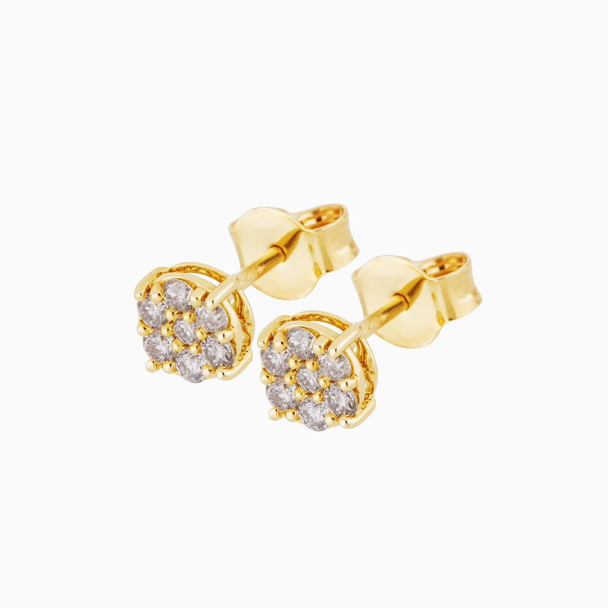 Broqueles Oro Amarillo 14K Figura Flor pequeña con Diamantes Naturales