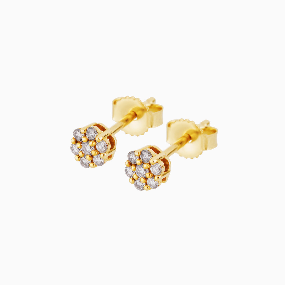 Broqueles Oro Amarillo 14K Figura Flor con Diamantes Naturales