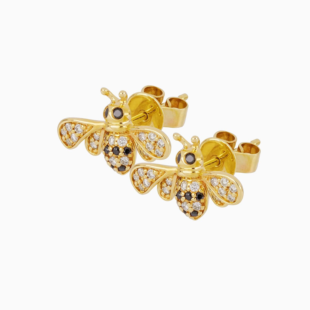 Broqueles Oro 14k Figura Abeja con Diamantes